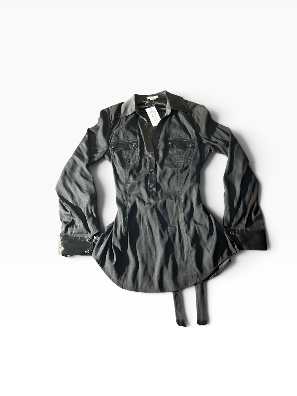 Cache Black Button-Front Utility Blouse